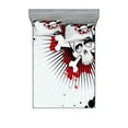 thumbnail image 1 of Halloween Fitted Sheet & Pillow Sham Set, Skull with Crossed Bones over Grunge Background Evil Scary Horror Graphic, Decorative Printed 6 Piece Bedding Decor Set, King, Pearl Red Black, by Ambesonne, 1 of 3