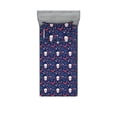thumbnail image 1 of Halloween Fitted Sheet & Pillow Sham Set, Spooky Night Inspired Skull Bat and Flower Pattern Horror Theme Cartoon, Decorative Printed 2 Piece Bedding Decor, Twinxl, Dark Blue Dark Coral, by Ambesonne, 1 of 1