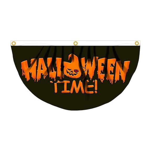 Halloween Flag Buntings for Outside 3 x 1.5 Feet Orange Black Purple Pleated Fan Flags Halloween Half Fan Flag Banners for Indoor Outdoor House Holiday Parade Party Decor