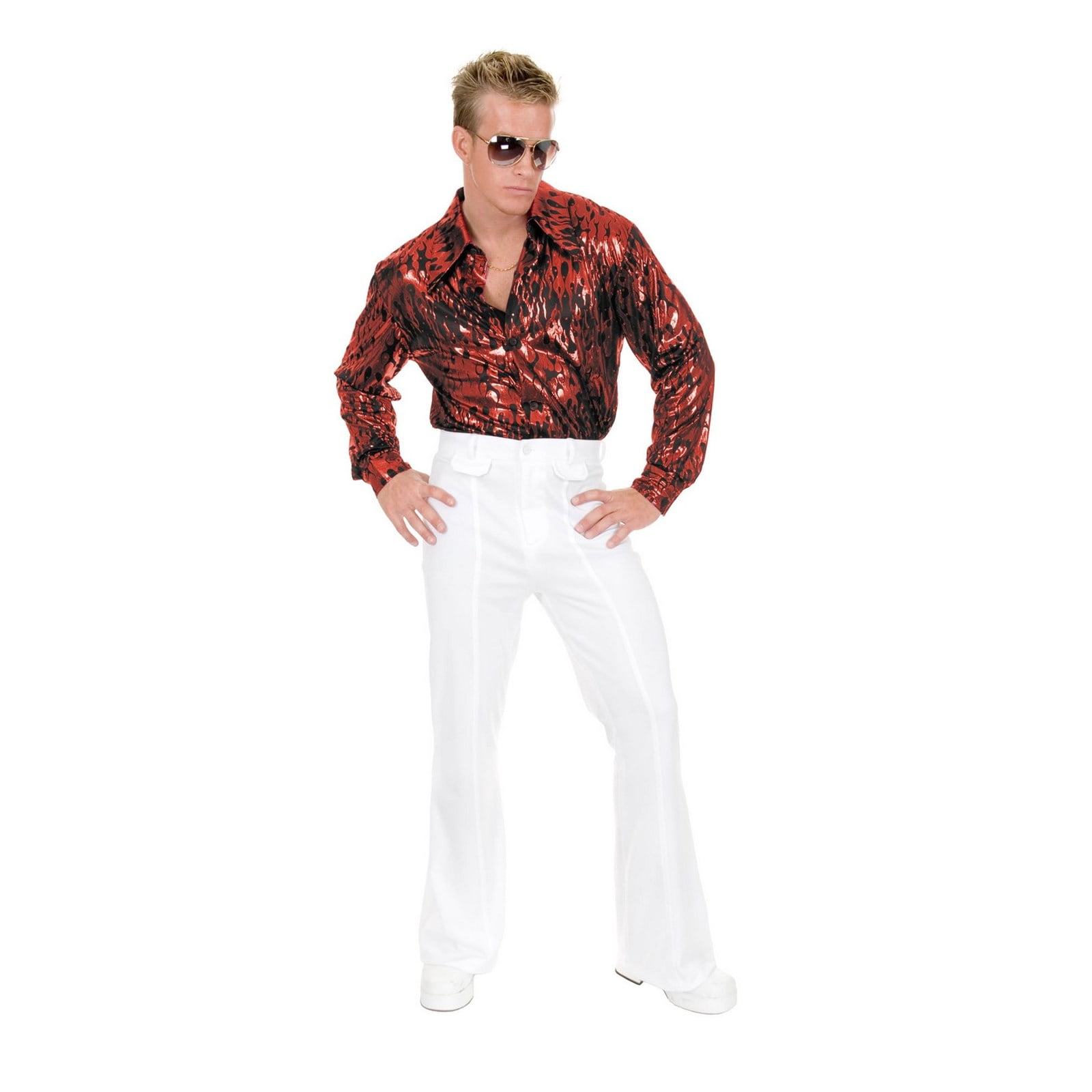 Halloween Flame Hologram Disco Shirt - Red