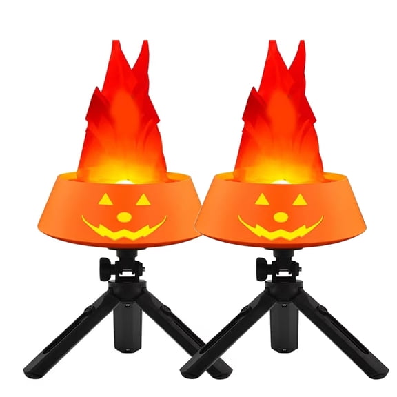 Halloween Flame Light LED Flame Lamp with Tripod Stand for Spooky Halloween Decorations, Indoor Pumpkin Lantern for Halloween Parties and Seasonal Festivities Battery Operated 2 Packs