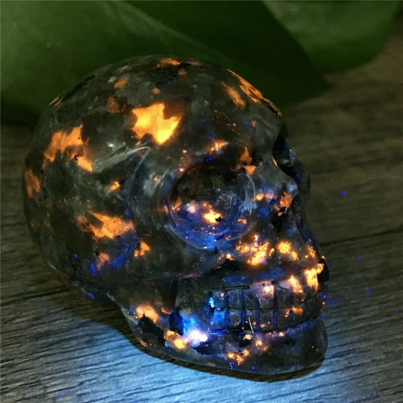 Halloween Flame Skull Stone Quartz Natural Crystal Carved Decor Specimen Fossil