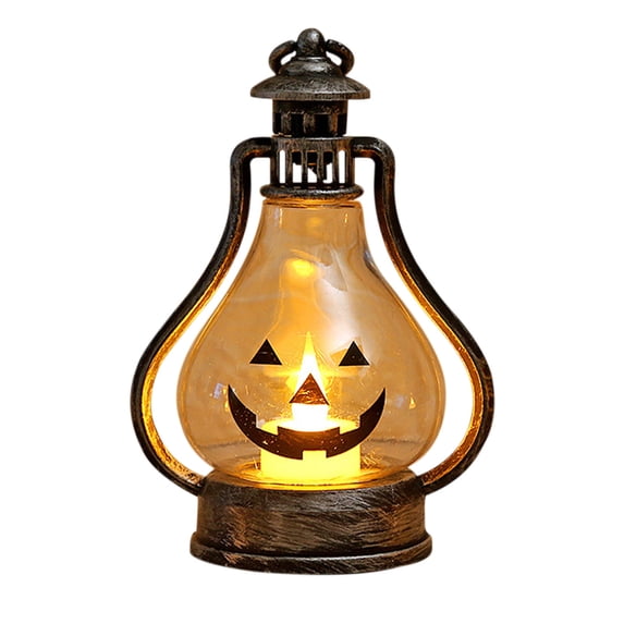 Halloween Flameless Candle Lights, Vintage Spooky Pumpkin Pattern Lantern for Hanging and Handheld, Ideal for Bar Home Decoration