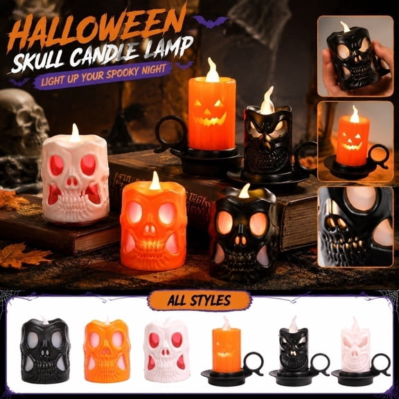 Halloween Flameless Candles Battery Operated Pumpkin Ghost Face Candles,LED Muti Color Grimace Night Light,Scary Halloween Decor,Fall Table Centerpieces, Spooky Home, Day of The Dead