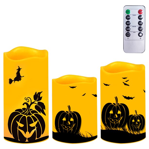 Halloween Flameless Candles Flickering Remote Timer Battery Operated