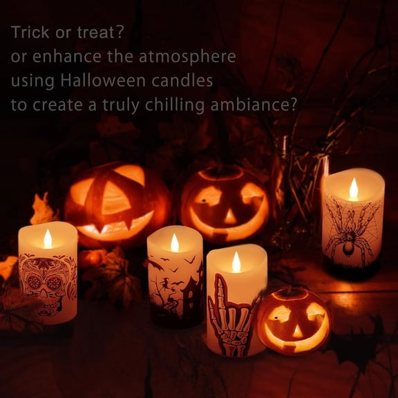 Halloween Flameless LED Candles with Remote Control, 3"x 5"Battery Operated Pillar Real Wax with Timer for Halloween Decorations, Sugar Skull Candle