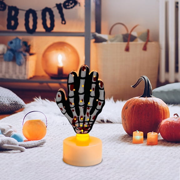 Halloween Flameless LED Tealight Candles, Battery Operated Silhouette Night Light with Black Cat Skeleton Hand Cutout, Safe Fake Candle Lamp for Halloween Table Mantel Party Decor Holiday Gift
