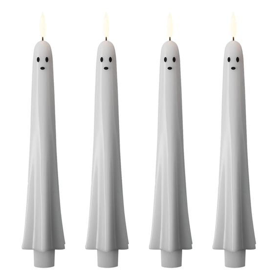 Halloween Flameless Taper Candles Spooky White Ghost Battery Operated Led Flickering Candle Lights with Remote And Timer Indoor Holiday Decor
