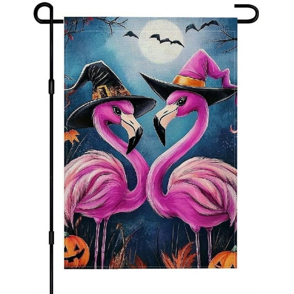 Halloween Flamingo Garden Flag Double Sided 12 x 18 Inch Funny Seasonal Farmhouse Outdoor Yard Flag