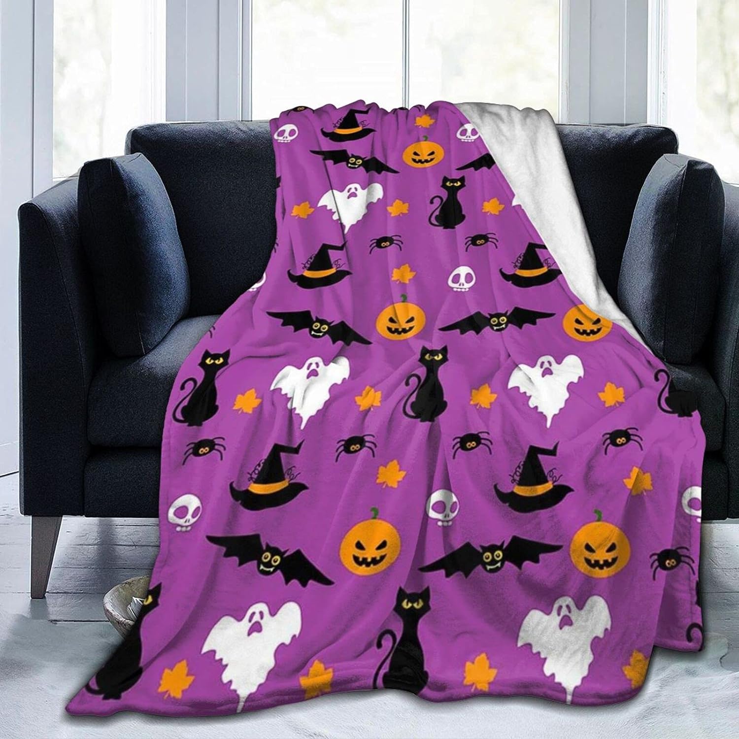 Halloween Flannel Bed Blanket Haunted House Mansion Pumpkin Mystery Castle Throw Blanket Soft