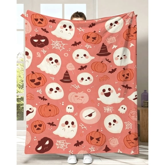 Halloween Flannel Blanket Pumpkin Ghost , 60x52 in