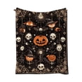 thumbnail image 1 of Halloween Flannel Blanket, Pumpkin and Skull Pattern Soft Warm Throw Blankets for Sofa Bed Chair, Halloween and Fall Winter Supplies, 1 of 6