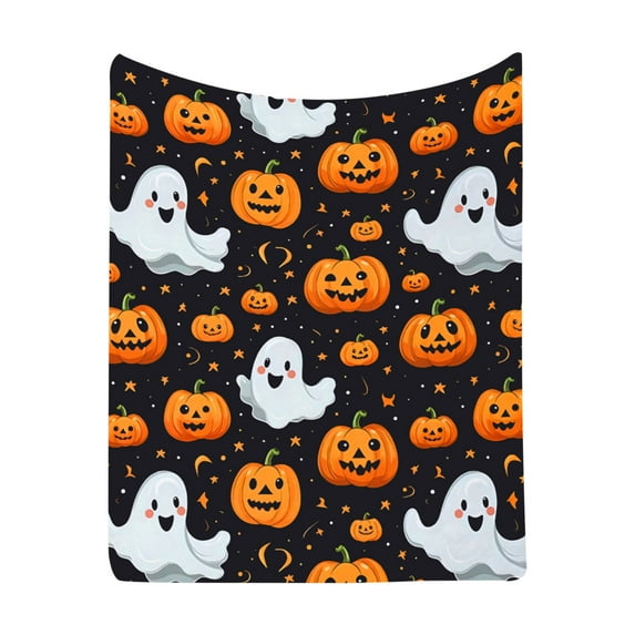 Halloween Flannel Blanket Throw, Ghost Boo Pumpkin Pattern Soft Fuzzy Plush Cozy Fleece Blankets for Couch Sofa Bed Lounging, Ideal Gifts, S