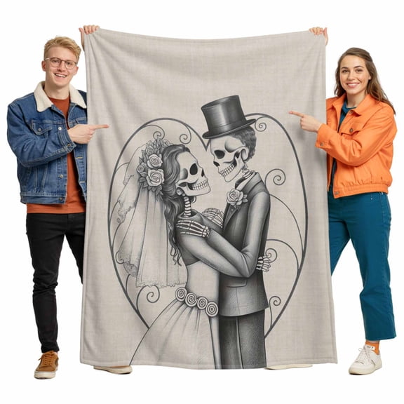 Halloween Flannel Blanket for Bed,Travel and Camping, Skeleton Couple Skull Spooky Horror Super Soft Cozy Blanket for All Seasons 50"x80"