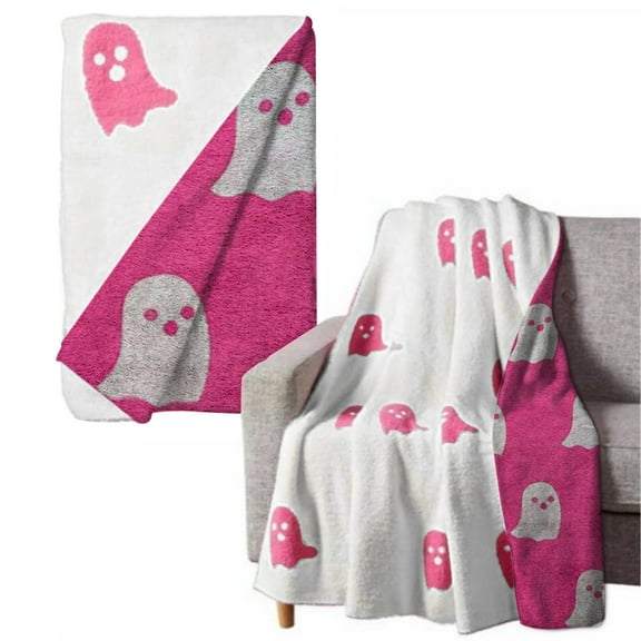 Halloween Flannel Ghost Blanket Pink C130 * 180Cm Polyester Blanket, Plush Pink