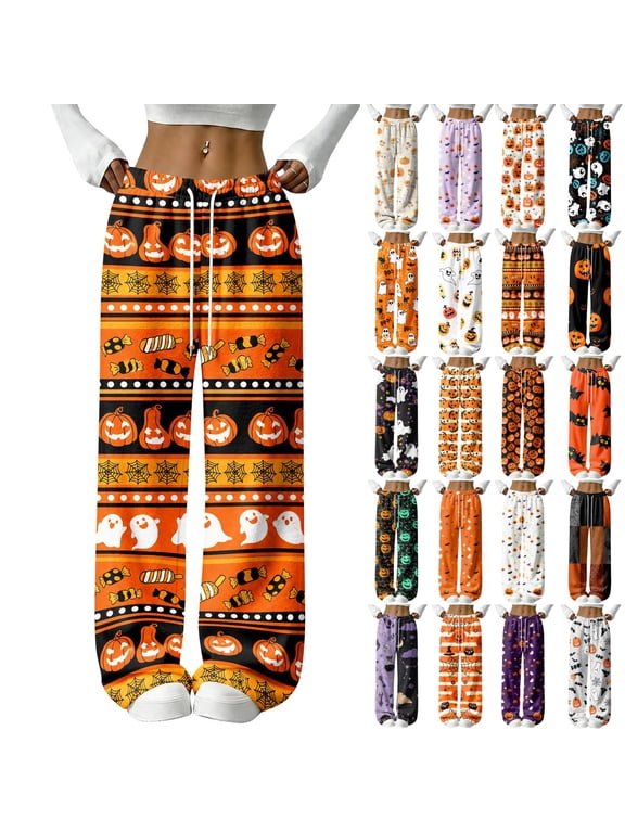 Halloween Flannel Pajamas for Women Comfy Skeleton Fall Print Pull on Pajama Pants | Skeleton Season Pjs Loungewear for Thanksgiving Christmas
