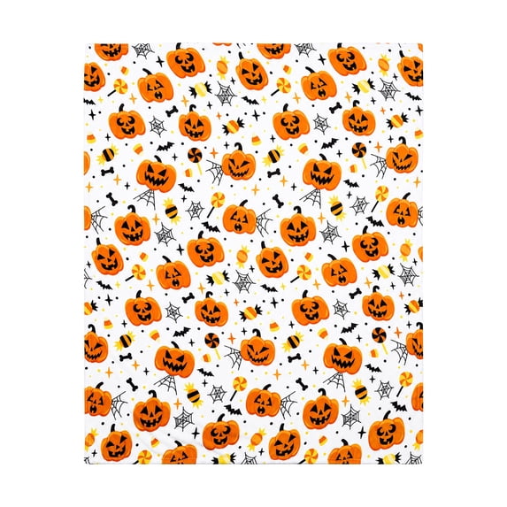 Halloween Flannel Throw Blanket, Cute Jack‑O‑Lantern Pumpkin Bat Spiderweb Candy Print Soft Cozy Blanket, Halloween Decorations for Sofa, Bed, Bedroom, Halloween Party, Fall Home Decor, S