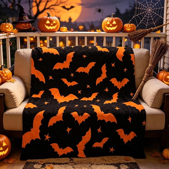 Halloween Flannel Throw Blanket Festive Printed Decorative, Cozy Warm Fall Thanksgiving Decorative Lightweight Blanket for Couch Sofa Bedroom, Ideal Seasonal Gift Home Decorative Accent