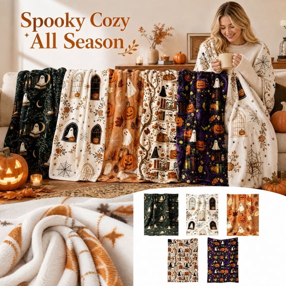 Halloween Flannel Throw Blanket Pumpkin Pattern,Cute Blanket Halloween Decor Gift for Couch Bed Travel Living Room Holiday Home
