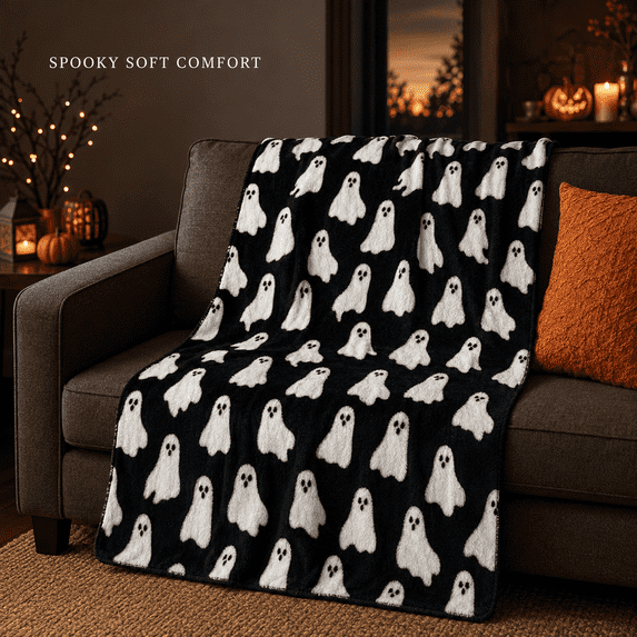 Halloween Flannel Throw Blanket,Soft Warm Decorative Cover Blanket,Stylish Sofa Couch Accessory for Bedroom Living Room Fall Holiday Indoor Home Party Layout