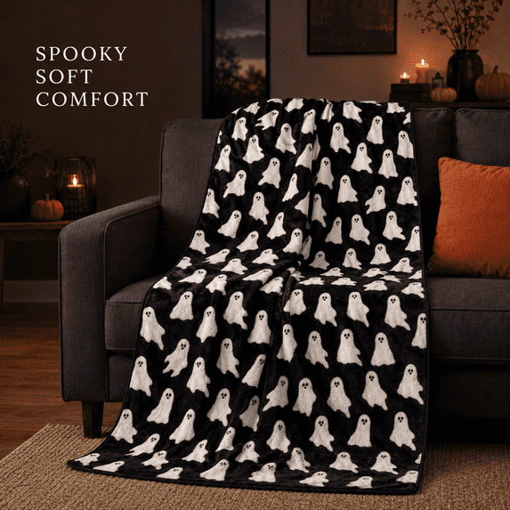Halloween Flannel Throw Blanket,Soft Warm Decorative Cover Blanket,Stylish Sofa Couch Accessory for Bedroom Living Room Fall Holiday Indoor Home Party Layout