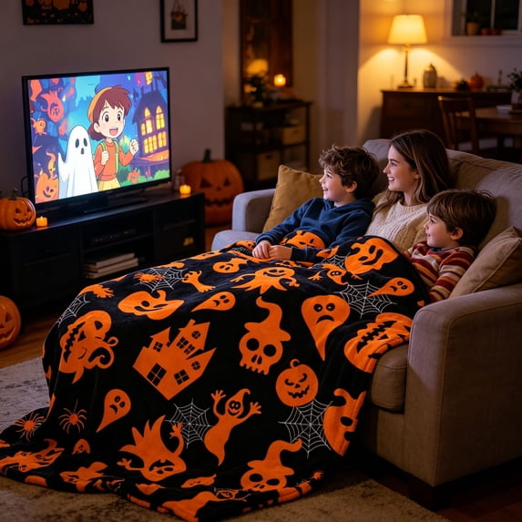 Halloween Fleece Blanket 39x27in Soft Flannel Throw for Couch Bed, Warm Cozy Plush Blanket with Halloween Print, Lightweight Halloween Decorations Gift by OVFUIZ