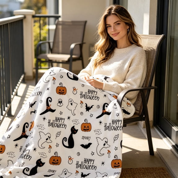 Halloween Fleece Blanket 51x39in Soft Flannel Throw for Couch Bed, Plush Cozy Blanket with Halloween Print, Lightweight Warm Decorations Gift by OVFUIZ