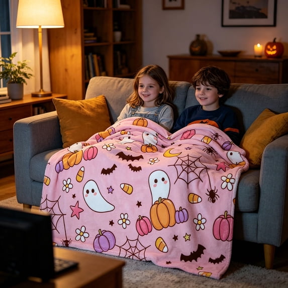 Halloween Fleece Blanket 78x59in Soft Flannel Throw for Couch Bed, Warm Cozy Plush Blanket with Halloween Print, Lightweight Halloween Decorations Gift by OVFUIZ
