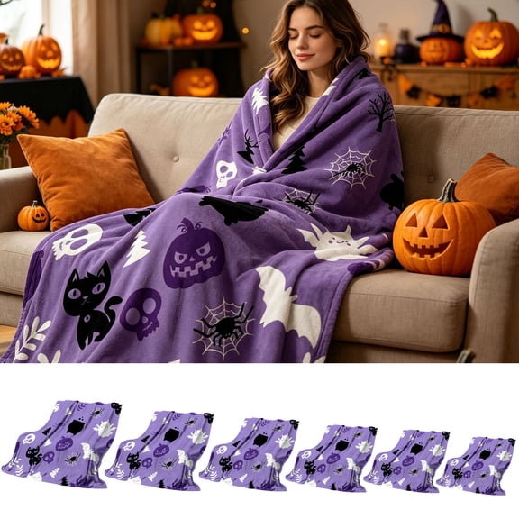 Halloween Fleece Blanket Soft Throw Warm Cozy Versatile Use as Wall Tapestry Party Backdrop by MPOISVA