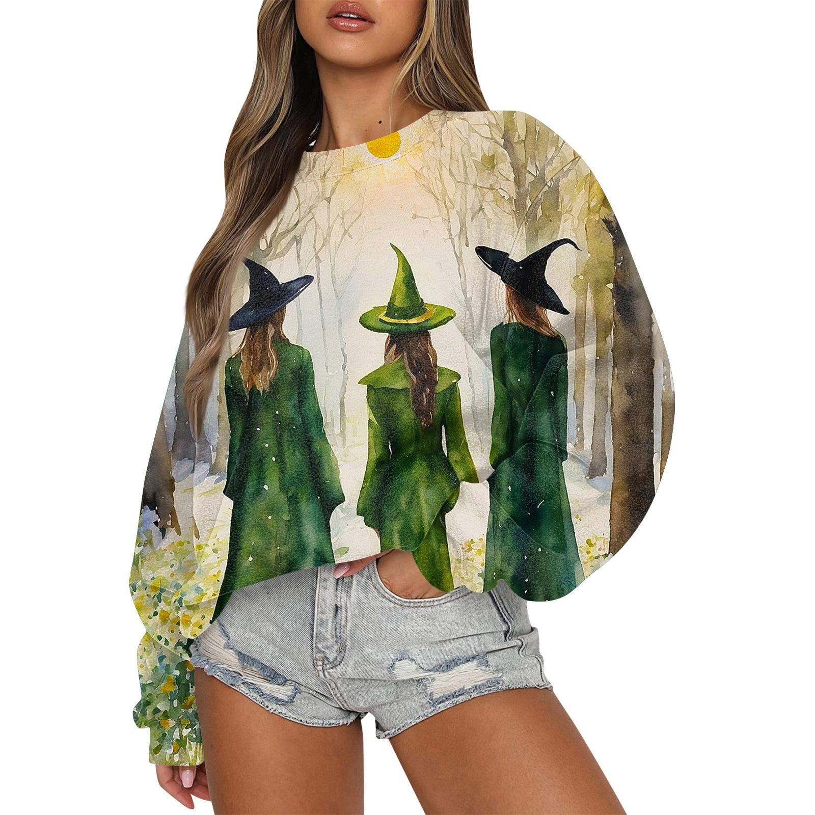 Halloween Fleece Sweatshirt for Women Pumpkin Bats Print Pullover