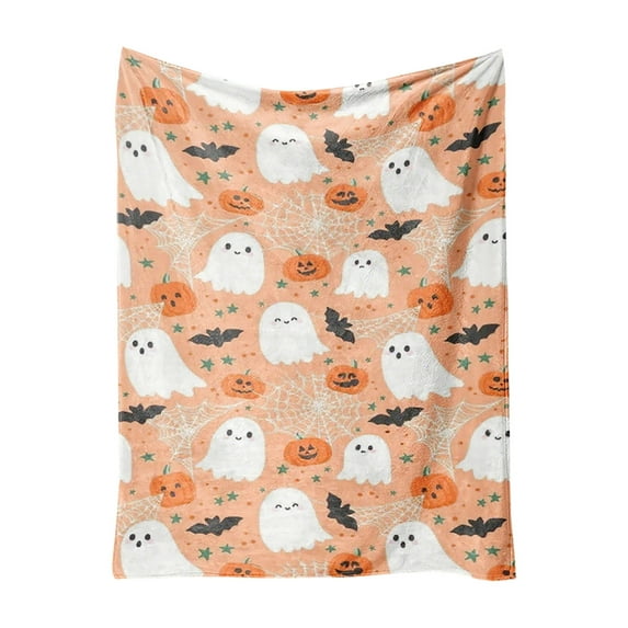 Halloween Throw Blanket Cozy Flannel for Couch Decor, Pink Pumpkin Ghost Print Fall Thanksgiving Gifts for Women, Soft Blankets for Home Living Room Bed Chair or Dorm Room Farmhouse