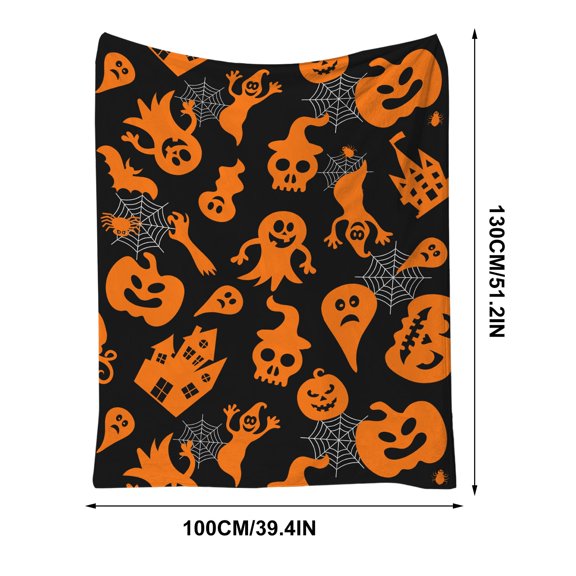 Halloween Fleece Throw Blanket, Knee Thigh Blanket Cozy Warm Flannel Fall Throw Blanket, Cute Orange Black Ghost House Skull Printed Soft Blankets and Throws for Couch Sofa Bed - A,28x40 Inch