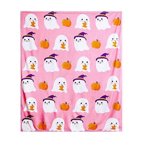 Halloween Fleece Throw Blanket, Pumpkin, Ghost, Leaves Fall Plaid Blanket, Soft Fuzzy Plush for Couch Sofa or Bed, Luxury Flannel Lap Blanket, For Farmhouse Home Chair Sofa Bed