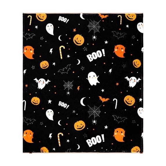 Halloween Fleece Throw Blanket, Pumpkin, Ghost, Leaves Fall Plaid Blanket, Soft Fuzzy Plush for Couch Sofa or Bed, Luxury Flannel Lap Blanket, For Farmhouse Home Chair Sofa Bed