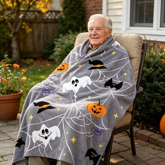 Halloween Fleece Throw Blanket Spooky Cozy Sofa Decor Machine Washable,A