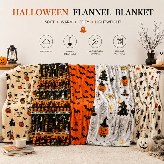 Halloween Fleece Throw, Halloween Decorations for Home, Pumpkin Decorations for Home, Web Decor, 39X30 Inch Plush Cozy Blanket with Full Coverage Spooky Cartoon Pattern for Living