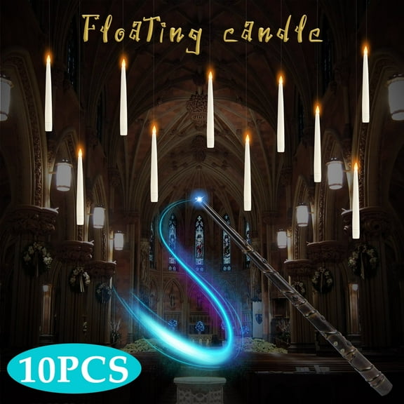 Halloween Floating Candles with Wand Flameless Candles LED Warm Lights Halloween Home Room Indoor Decor 10 Pcs