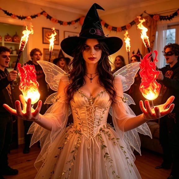 Halloween Floating Fire Flame Prop, LED Floating Fireball Decoration Battery Operated Flameless Illusion Light Safe Hanging Display, For Halloween Party Haunted House Home Porch Decor