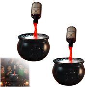Halloween Floating Potion Bottle Pouring Red Liquid Into Witch Cauldron With Mist Effect. Spooky Resin Tabletop Decor For Haunted House, Party & Home