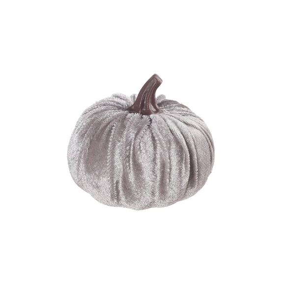 Halloween Flocked Fabric Pumpkin, Faux Pumpkin Prop for Home Table Shelf Decor Display, Fall Harvest Halloween Thanksgiving Decoration, 3.14x3.14x2.75 Inch, Gray