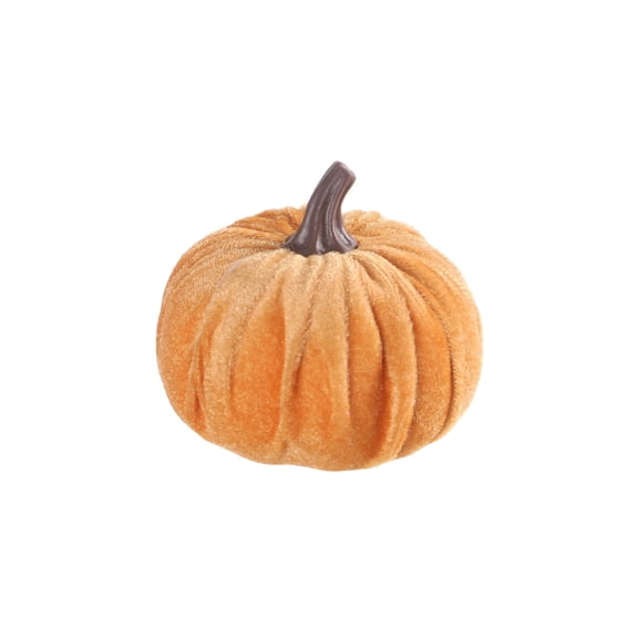 Halloween Flocked Fabric Pumpkin, Faux Pumpkin Prop for Home Table Shelf Decor Display, Fall Harvest Halloween Thanksgiving Decoration, 3.14x3.14x2.75 Inch, Yellow