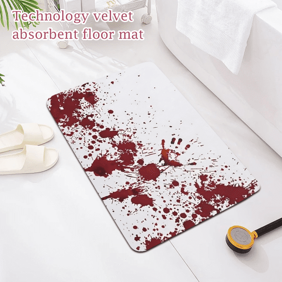 Halloween Floor Decor, Bloody Doormat, Blood Splatter Mat, Indoor Outdoor Doormat, 24X16 Inch Non Slip Rubber Floor Mat, Diatom Mud Surface Easy to Clean, Dirt Resistant Entry Mat