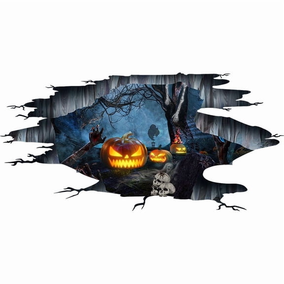 Halloween Floor Sticker Broken Ground Decal Realistic Glow Pumpkin Removable Vinyl