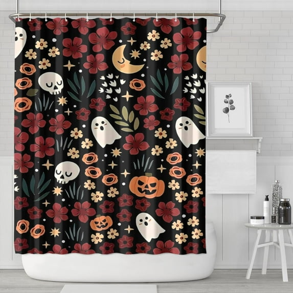 Halloween Floral Ghosts Pattern Shower Curtain 84"x72" ,Bathroom Decorative Shower Curtains Set with 12 Hooks,Modern Waterproof Washable Shower Curtain