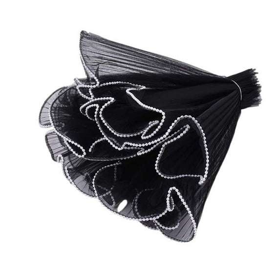 Halloween Flower Bouquet Wrapping Paper | Pleated Semi-Transparent Black Mesh with Pearl Bead Edges | 7-Inch Wide Polyester Gift Wrap for Parties & Events