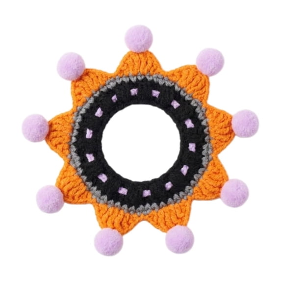 Halloween Flower Crochet Pet Collar, Knitted Cat Neck Scarf, Adjustable Pom‑pom Pet Bandana for Kitten Small Dogs