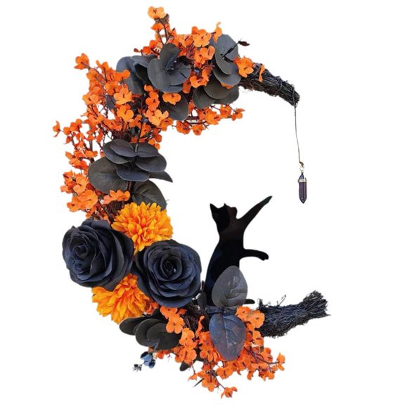 Halloween Flower Moon Light Wreaths For Home' Outdoor' Fence Wreath Decor,.