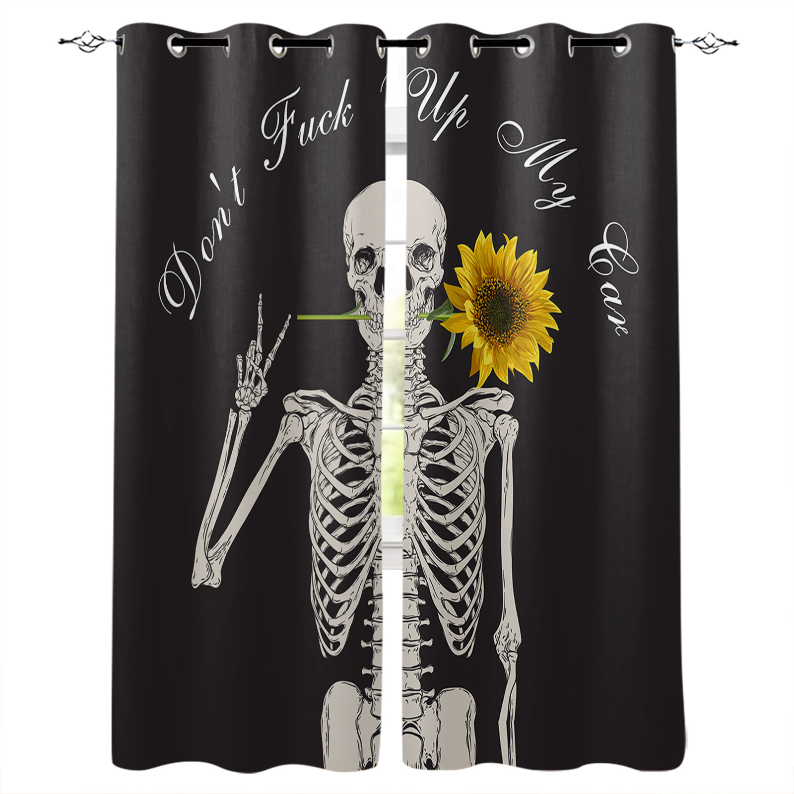 Halloween Flower Style Skull Paisley Black Room Curtains Window