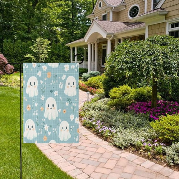 Halloween Flowers Ghosts Garden Flag Double Sided 12 x 18 Inch Outside Yard Decoration Outdoor Flag