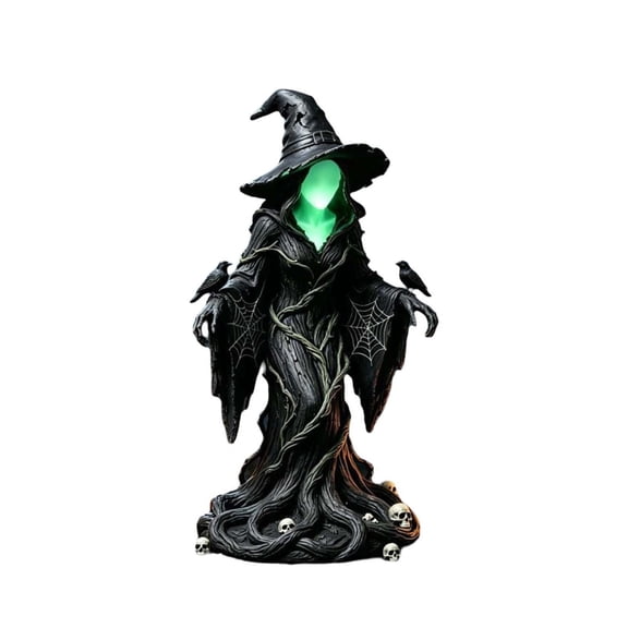 Halloween Fluorescent Glowing Witch Resin Figurine for Bookshelf, Tabletop & Halloween Home Decoration 7.8inch
